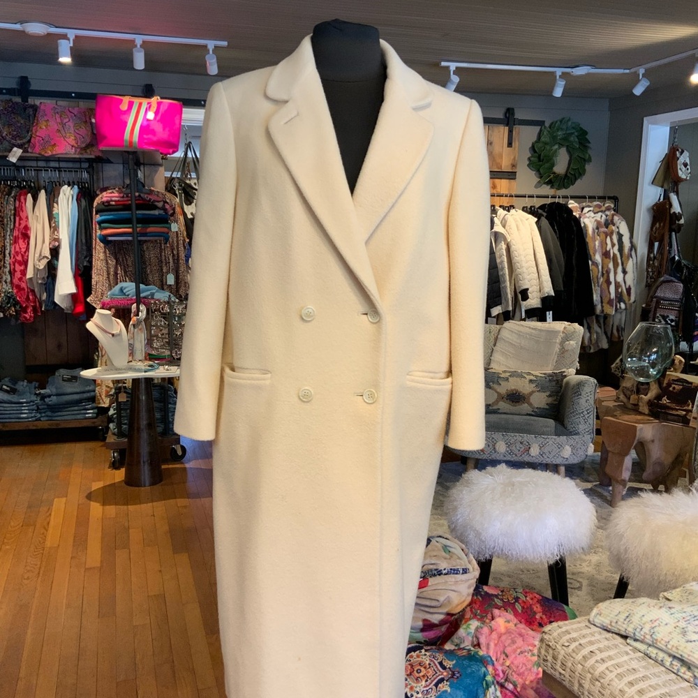 Cashmere Full-Length Trench Coat with Wide Lapel Cream Double Breasted Vintage